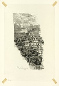 ルイ・フィリップ橋から見たアップル・マーケット（『Le Long de la Seine et des Boulevards』より7枚目 作： Louis Auguste Lepère