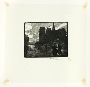 ノートルダム寺院、夕刻、『セーヌ河と大通りの長い道』より8枚目 作： Louis Auguste Lepère