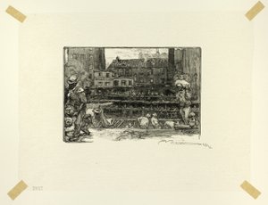 漆喰の荷降ろし、『セーヌ河と大通りの長い道』より3枚目 作： Louis Auguste Lepère