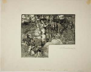 猟犬に騎乗、モンジェラール 作： Louis Auguste Lepère