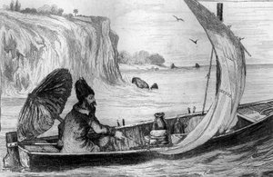 ダニエル・デフォー（De foe）の『ロビンソン・クルーソー』フランス版（1837年）のために、M.ド・サンソンが描いた絵の後に、現在の彫刻が施されたのです。 作： Louis Auguste de Sainson