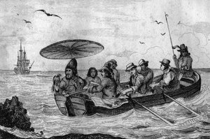 そこで私は、ダニエル・デフォー（De foe）の『ロビンソン・クルーソー』フランス版（1837年）に描かれたM.ド・サンソン（M de Sainson）の絵を参考にして、島の彫刻を残しました。 作： Louis Auguste de Sainson