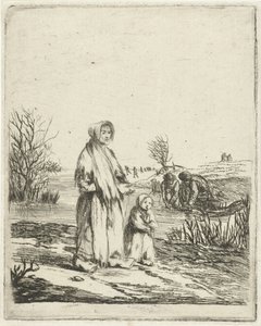 溝の近くの子供と物乞いの女性 作： Louis Bernard Coclers