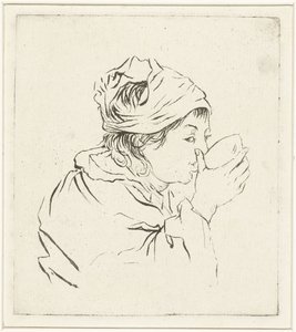 スカーフを巻いて酒を飲む女性の胸像 作： Louis Bernard Coclers