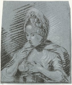 若い母親は子供に哺乳瓶を与えます 作： Louis Bernard Coclers