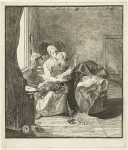 窓の前で眠っている子供を持つ母 作： Louis Bernard Coclers