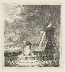 干拓地の風景の中の製粉所 作： Louis Bernard Coclers