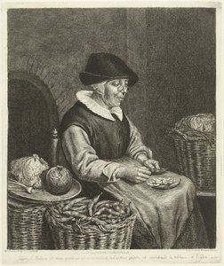 豆の殻をむく老婆 作： Louis Bernard Coclers