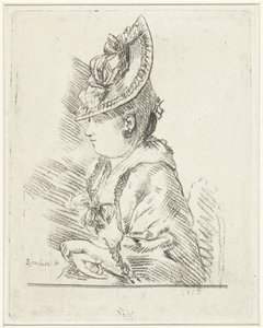 左の横顔に帽子をかぶった若い女性のポートレート 作： Louis Bernard Coclers