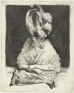 肖像画, の, a, 若い女性, 中に, a, 帽子, 見ること, ∥, 窓 作： Louis Bernard Coclers