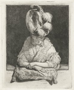 肖像画, の, a, 若い女性, 中に, a, 帽子, 見ること, ∥, 窓 作： Louis Bernard Coclers