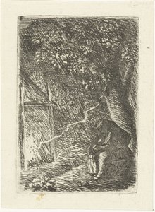 木の下で雷から避難する女性と子供 作： Louis Bernard Coclers