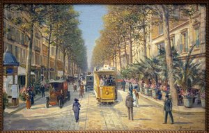 ニースのAvenue de la Gare（現在のvenue Jean Medecin）。左側にモリスの柱があります。ルイ・ベロー（1852-1930）の絵画、油彩・キャンバス、フランス美術、20世紀初頭。ニースのマセナ美術館。