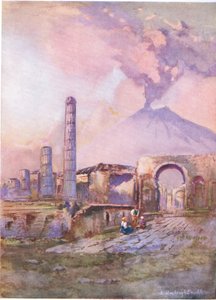 ポンペイ：遠くのベスビオ、ハチンソンから絵のようなヨーロッパ、ハチンソン＆ソン発行、1930年頃 作： Louis Burleigh Bruhl