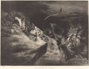 ライオンとトラ 作： Louis Candide Boulanger after Eugène Delacroix