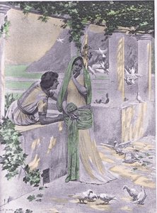 ボッカチオの『デカメロン』の挿絵「レスティトゥータ」1930年代にナバラ協会から出版された（リトグラフ）。