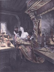 リナルド・ダスティと未亡人女性 ボッカチオの『デカメロン』からの挿絵（ナバラ協会刊） 1930年代（リトグラフ）。