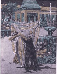 ボッカチオの『デカメロン』の挿絵「踊るバビロンの娘のソルダン」（ナバラ協会刊）1930年代（リトグラフ）。 作： Louis Chalon
