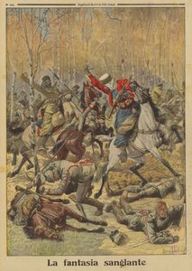 第一次世界大戦で、ドイツの騎兵隊の大群を撃破するフランス軍のアルジェリア人グミエたち 作： Louis Charles (after) Bombled