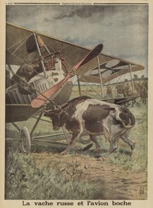 ドイツ機の離陸を阻止する牛（第一次世界大戦、ロシア・ルツク 作： Louis Charles (after) Bombled