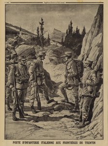 第一次世界大戦、トレンティーノ州の国境にあるイタリア歩兵隊の駐屯地 作： Louis Charles (after) Bombled