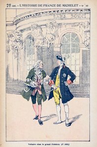 フランソワ・ヴォルテール（1694-1778）とプロシアのフレデリック2世（1712-86）がポツダム近郊のサンスーシで、ジュールミシュレ（1798-1874）c.1900の「フランスの歴史」より 作： Louis Charles Bombled