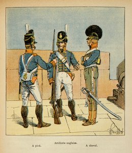 エマニュエル・ド・ラス・ケース伯爵（1766-1842）の著書『聖ヘレネの記念』からボンブル・ルイ（1862-1927）が描いたイラスト。イギリス軍の大砲。徒歩の場合、馬上の場合、個人蔵 作： Louis Charles Bombled