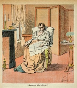 エマニュエル・ド・ラス・ケース伯爵（1766-1842）の著書『サン・ヘレネの記念』からボンブル・ルイ（1862-1927）が描いたイラスト。サン・ヘレネの病床の皇帝ナポレオン、個人蔵 作： Louis Charles Bombled