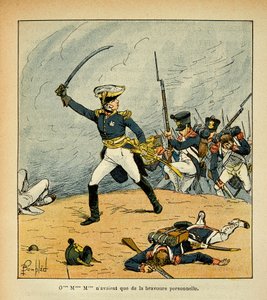 エマニュエル・ド・ラス・ケース伯爵（1766-1842）の著書『聖ヘレネの記念』からボンブル・ルイ（1862-1927）が描いたイラスト。部隊を率いて突撃する将軍、個人蔵 作： Louis Charles Bombled