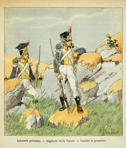 エマニュエル・デ・ラスカセス伯爵（1766-1842）の著書「聖ヘレネの記念碑」からボンブル・ルイ（1862-1927）が描いたイラスト。ポーランド歩兵、ヴィスワ連隊、歩兵と擲弾兵、個人蔵 作： Louis Charles Bombled