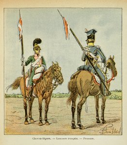 エマニュエル・デ・ラスカセス伯爵（1766-1842）の著書「聖ヘレネの記念碑」からボンブル・ルイ（1862-1927）が描いたイラスト。衛兵の軽騎兵。フランスとポーランドのランシエ、個人蔵 作： Louis Charles Bombled