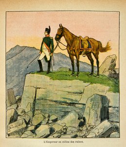 エマニュエル・ド・ラス・カース伯爵（1766-1842）の著書「サン・ヘレネの記念碑」からボンブル・ルイ（1862-1927）が描いたイラスト。遺跡の真ん中にいる皇帝ナポレオン 個人蔵
