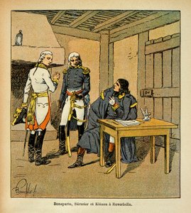 Emmanuel de Las Cases (1766-1842)伯爵の著書「The Memorial of Saint Helene」からBombled Louis (1862-1927)が描いたもの。ボナパルト、ジャン・マチュー・フィリベール・セルリエ（1742-1819）、ヨハン・フォン・クレナウ（1758-1819）は、イタリア・カ 作： Louis Charles Bombled