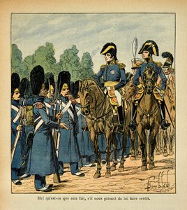エマニュエル・ド・ラス・ケース伯爵（1766-1842）の著書『聖ヘレネの記念』からボンブル・ルイ（1862-1927）が描いたイラスト。不機嫌そうに将校を呼ぶ人 個人蔵 作： Louis Charles Bombled