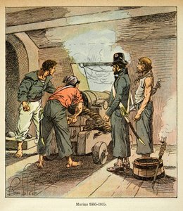 エマニュエル・ド・ラス・ケース伯爵（1766-1842）の著書『聖ヘレネの記念』からボンブル・ルイ（1862-1927）が描いたイラスト。1805年から1815年の間のフランス人船員、個人蔵