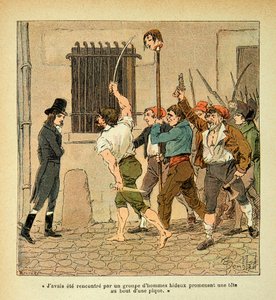 エマニュエル・ド・ラス・ケース伯爵（1766-1842）の著書『聖ヘレネの記念』からボンブル・ルイ（1862-1927）が描いたイラスト。群衆と対峙するフランス革命時のボナパルト、個人蔵 作： Louis Charles Bombled
