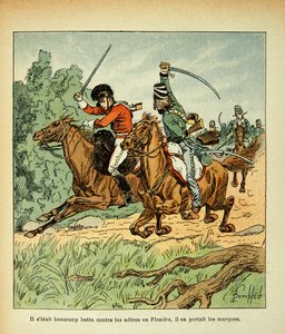 エマニュエル・ド・ラス・ケース伯爵（1766-1842）の著書『聖ヘレネの記念』からボンブル・ルイ（1862-1927）が描いたイラスト。フランス人とイギリス人騎手の戦闘、個人蔵