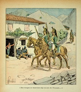 エマニュエル・ド・ラス・ケース伯爵（1766-1842）の著書『聖ヘレネの記念』からボンブル・ルイ（1862-1927）が描いたイラスト。スペイン戦争時のフランス軍、個人蔵 作： Louis Charles Bombled