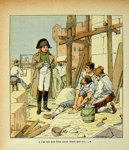 エマニュエル・デ・ラスカセス伯爵（1766-1842）の著書「聖ヘレネの記念碑」からボンブル・ルイ（1862-1927）が描いたもの。エルバ島では、皇帝が発注した建築物に従事していたマコンが墓に入っていた。ナポレオンは彼を慰めようとしてこう言った。 作： Louis Charles Bombled