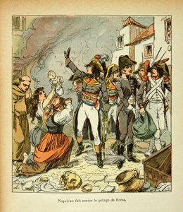 エマニュエル・ド・ラス・ケース伯爵（1766-1842）の著書『聖ヘレネの記念』からボンブル・ルイ（1862-1927）が描いたイラスト。ローマへの略奪をやめるボナパルト、個人蔵 作： Louis Charles Bombled