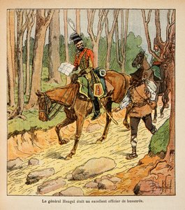 エマニュエル・デ・ラスカセス伯爵（1766-1842）の著書「聖ヘレネの記念碑」からボンブル・ルイ（1862-1927）が描いたイラスト。イタリア遠征中のユサール軍将校ヘンゲル将軍、個人蔵