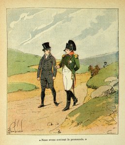 エマニュエル・ド・ラス・ケース伯爵（1766-1842）の著書『サント・ヘレネの記念碑』からボンブル・ルイ（1862-1927）が描いたイラスト。Las Cases et Napoleon a Ste Helene, Private Collection 作： Louis Charles Bombled