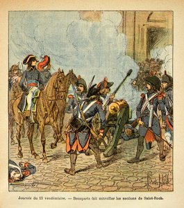 エマニュエル・ド・ラス・ケース伯爵（1766-1842）の著書「サント・ヘレネの記念碑」からボンブル・ルイ（1862-1927）が描いたイラスト。金曜日の13日の日、ボナパルトはサン・ロックの区画を大砲で撃たせる、プライベート・コレクション 作： Louis Charles Bombled