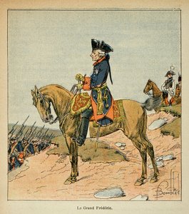 エマニュエル・ド・ラス・ケース伯爵（1766-1842）の著書「サント・ヘレネの記念碑」に掲載されたボンブル・ルイ（1862-1927）のイラスト。大フレデリックと呼ばれたプロイセンのフレデリック2世（1712-1786）の騎馬像、個人蔵 作： Louis Charles Bombled