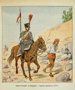 エマニュエル・ド・ラス・ケース伯爵（1766-1842）の著書『聖ヘレネの記念』に掲載されたボンブル・ルイ（1862-1927）のイラスト。スペインのフランス軍。Lancier gendarme 1811年、個人蔵 作： Louis Charles Bombled