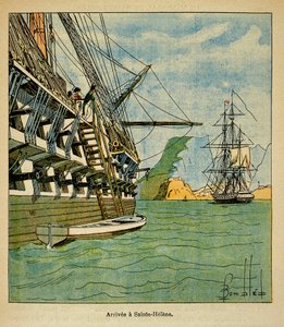エマニュエル・ド・ラス・ケース伯爵（1766-1842）の著書「サン・ヘレネの記念」に掲載されたボンブル・ルイ（1862-1927）のイラスト。10月15日、ナポレオンのサント・ヘレネへの到着 作： Louis Charles Bombled