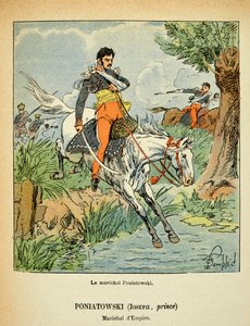 エマニュエル・デ・ラスカセス伯爵（1766-1842）の著書『聖ヘレネの記念』に掲載されたボンブル・ルイ（1862-1927）のイラスト。牧童ヨゼフ・アントニ・ポニャトウスキー（1763-1813）の肖像、個人蔵 作： Louis Charles Bombled