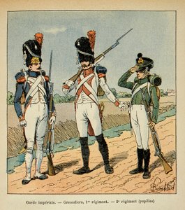 エマニュエル・ド・ラス・ケース伯爵（1766-1842）の著書「サン・ヘレネの記念碑」に掲載されたボンブル・ルイ（1862-1927）のイラスト。Garde Imperiale、第1連隊の擲弾兵、第2連隊の生徒たち、個人蔵