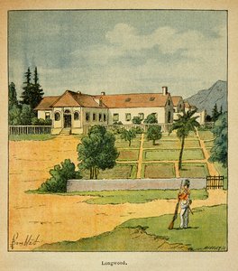エマニュエル・ド・ラス・ケース伯爵（1766-1842）の著書「サン・ヘレネの記念碑」に掲載されたボンブル・ルイ（1862-1927）のイラスト。ロングウッドからサン・ヘレネまでの眺め、個人蔵 作： Louis Charles Bombled