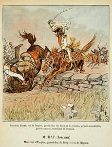 エマニュエル・ド・ラス・ケース伯爵（1766-1842）の著書『聖ヘレネの記念』に掲載されたボンブル・ルイ（1862-1927）のイラスト。ヨアヒム・ムラット（1767-1815）担当、個人蔵 作： Louis Charles Bombled